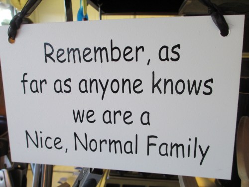we're a nice normal family sign