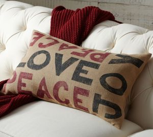Pottery Barn peace love joy pillow on carpoolcandy.com